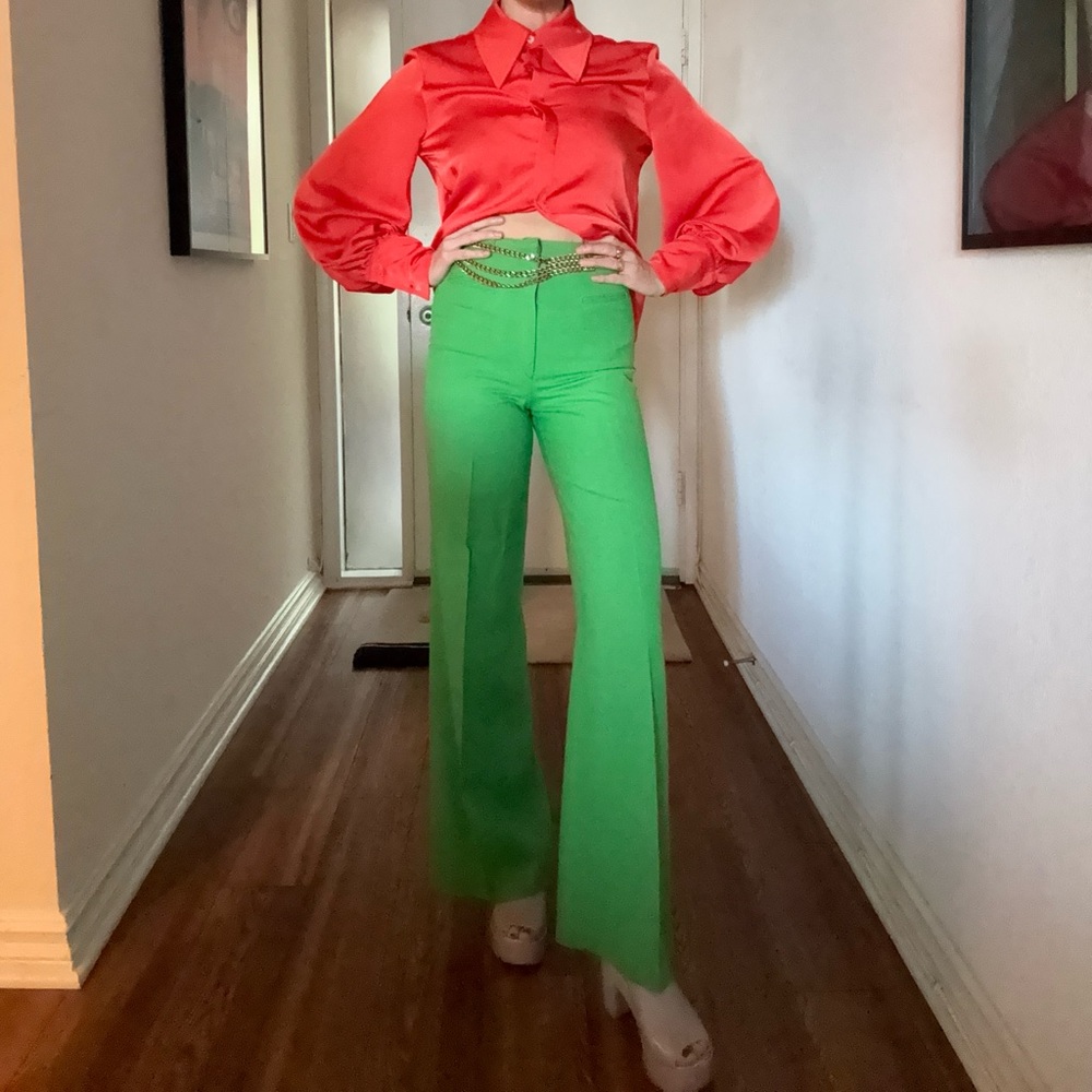 Green Disco Flared Pants. Vintage. Size 24